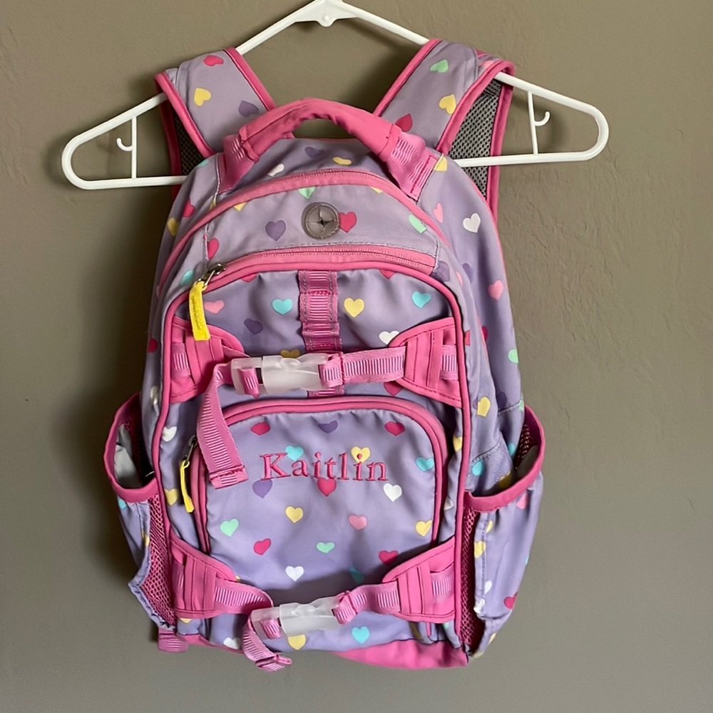 Pottery Barn kids size small backpack purple hearts
